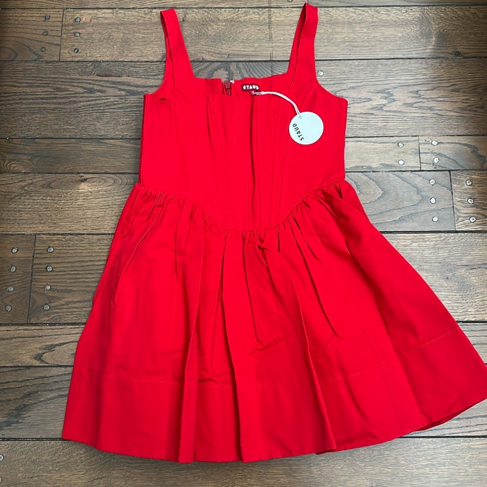 NWT Staud Landscape Corset Dress Poinsettia Red